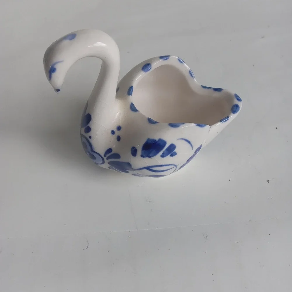 Swan Figure Porcelain. Blue And White Color